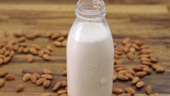 almond milk in bottle