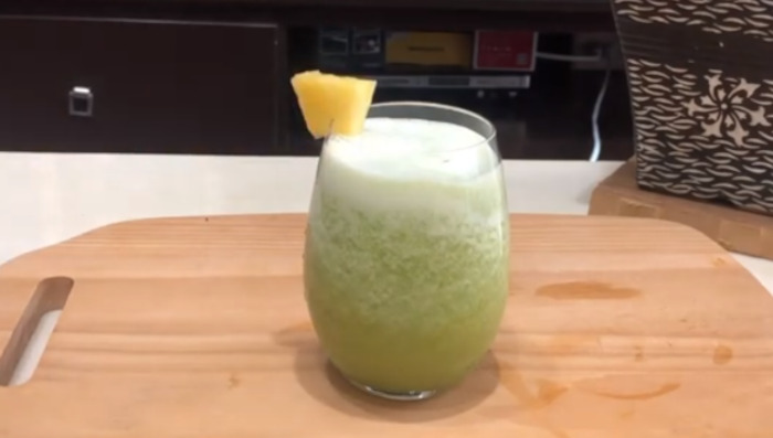 Bitter gourd an pineapple juice in glass 