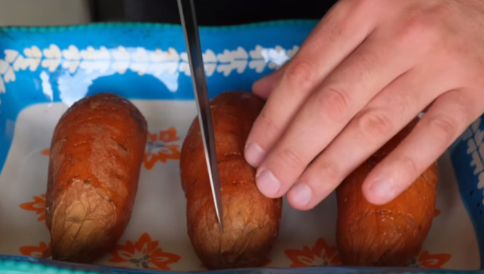 cutting sweet potato