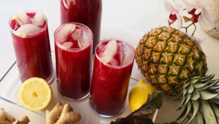 pineapple beetroot juice in glass