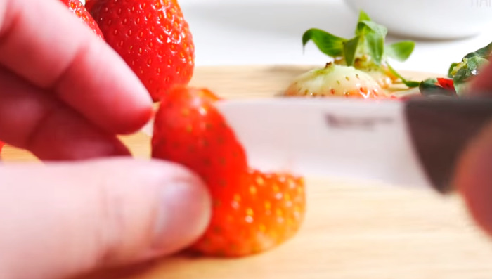 cutting strawberry